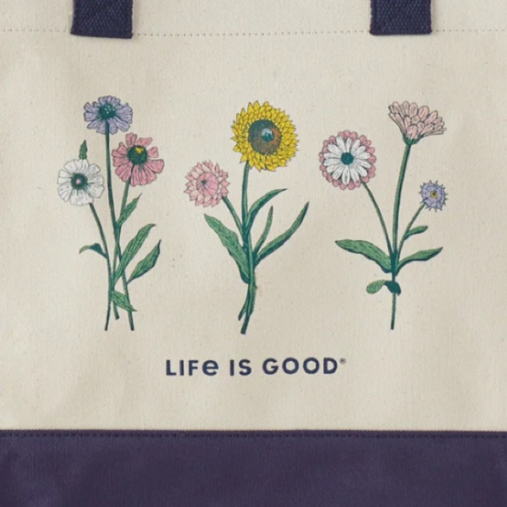 Life is Good Floral Canvas Tote Bag - Picture 2 of 6